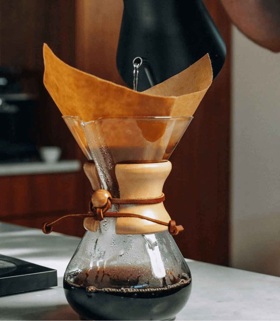 A premium pour-over coffee being brewed